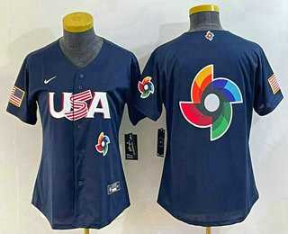 Women%27s USA Baseball 2023 Navy Big Logo With Patch World Classic Stitched Jersey